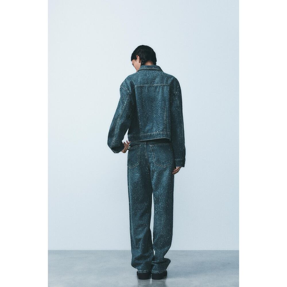 Zara Rhinestone Covered Relaxed Fit Baggy Jeans - Picture 7 of 10